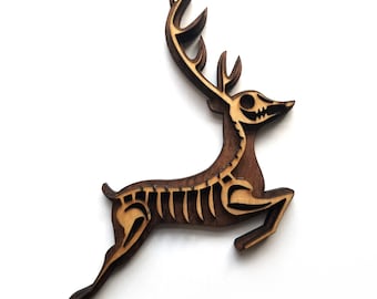 Skeleton Reindeer Wooden Christmas Ornament