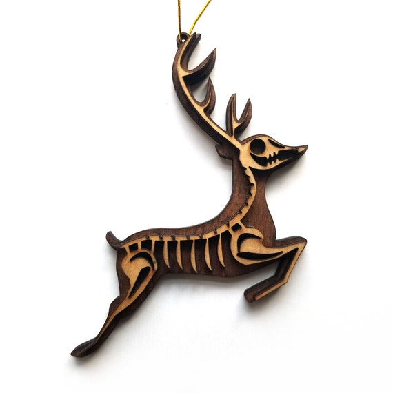 Skeleton Reindeer Wooden Christmas Ornament Etsy