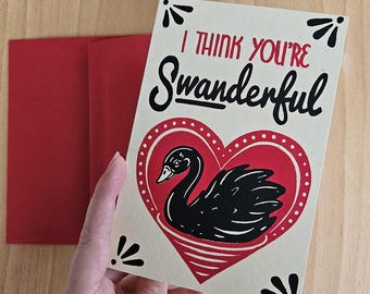 Screen Printed Swan Valentine Cards