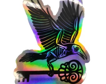 Bird and Key Holographic Sticker