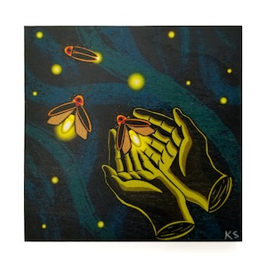 Lightning Bug Fireflies Wood Print