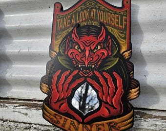 Sinner Mirror Wood Print