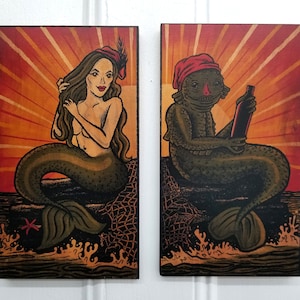 Male & Female Mermaid Merrow Wood Plaques