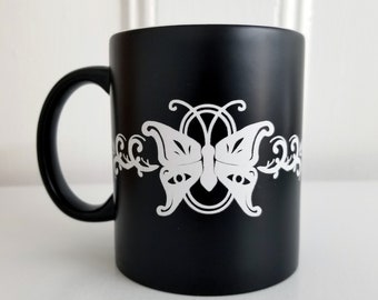 Laser Etched Ceramic Mug with Wrap-Around Moth Design