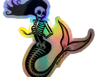 Skeleton Mermaid Holographic Sticker