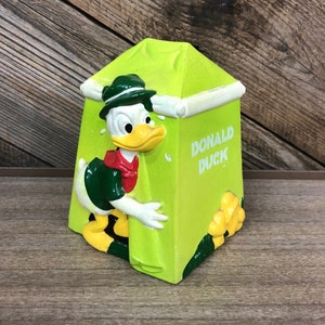 Donald Duck Camping Tent Bank / Vintage Disney Plaster Papier Mache Bank / Retro Disney Donald Duck Savings Bank / UCGC Made In Japan Bank