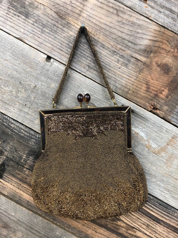 Brown Beaded Handbag / Vintage Franklin Simon BELG