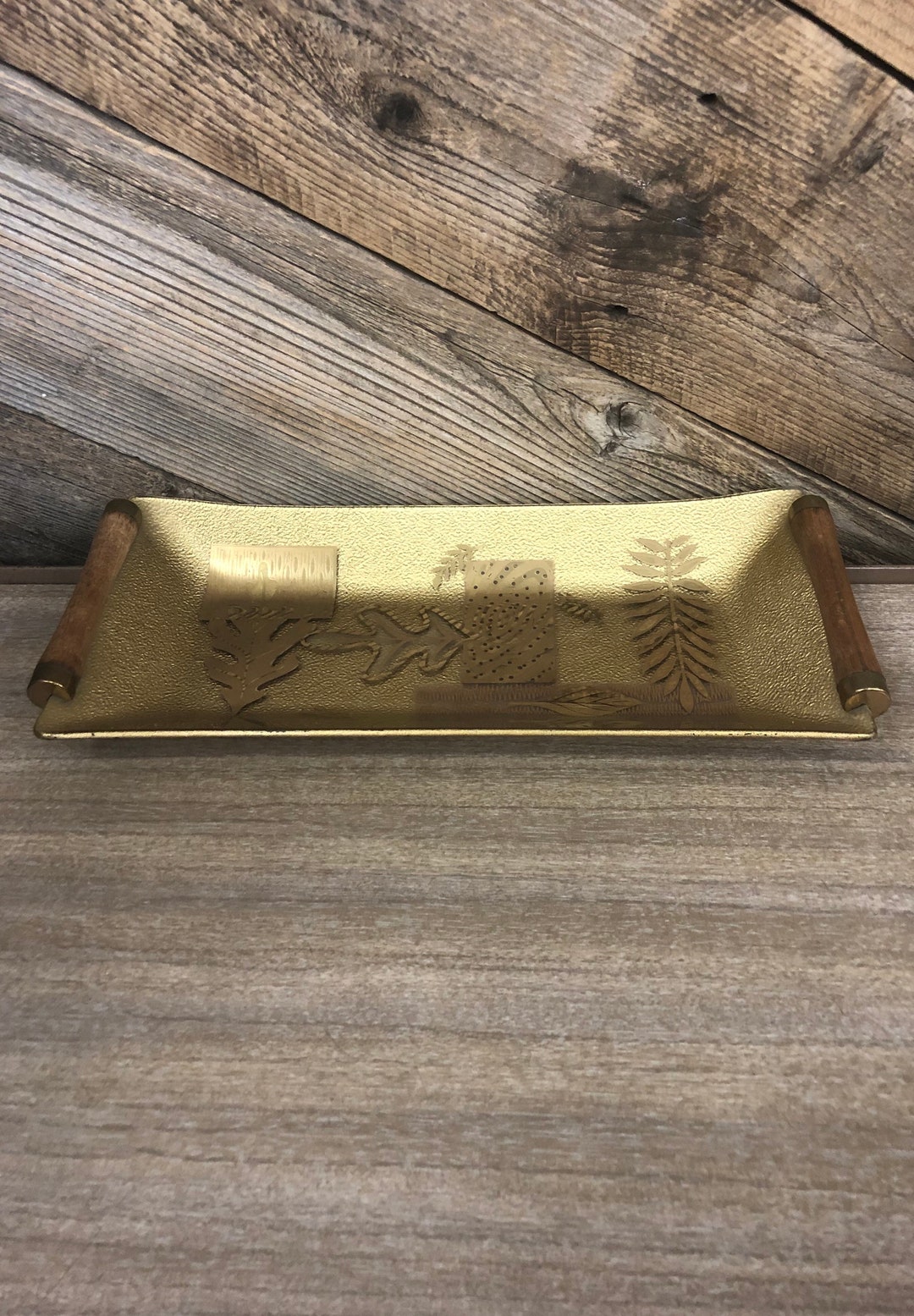 Gold Leaf Serving Tray / Gold Colony Decorative Tray / Vintage Etsy