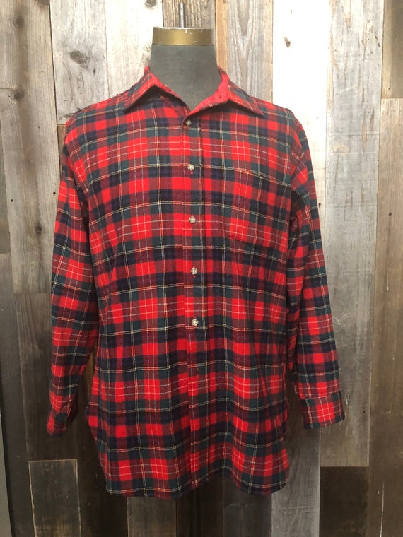 LARGE Pendleton Plaid Wool Shirt / Vintage Pendlet