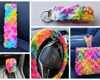 Rainbow fuzzy steering sales wheel cover