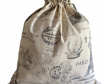 Paris Linen Canvas Travel Laundry Bag - Laundry Bag - Linen Canvas Bag - Travel Canvas Laundry Bag - Travel Linen Laundry Bag-Size 16.5"x15"
