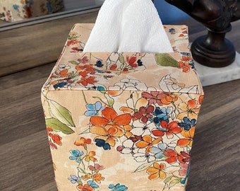 Fabric Tissue Box Cover. Square Tissue box cover. Tissue Box Cover. Outdoor Fabric Tissue Cover. Floral Theme - Fun Print Tissue Box Cover