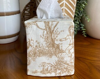 Cotton Tissue Box Cover. Square Tissue box cover. Tissue Box Cover. Fabric Tissue Cover. Toile Pattern Tissue Box Cover Vintage Style Fabric