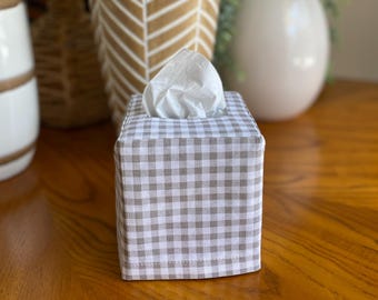 Canvas Tissue Box Cover. Boho Bathroom Decor. Tissue Box Cover. Fabric Tissue Cover. Taupe Tissue Box Cover. Gingham Tissue Box Cover Cotton