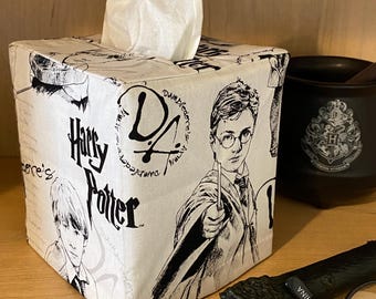 Cotton Tissue Box Cover. Square Tissue box cover. Tissue Box Cover.Fabric Tissue Cover. Movie Theme. Kids Room. Play Room.Movie Fan