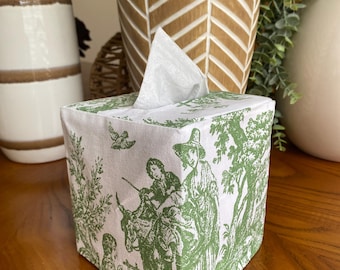 Canvas Tissue Box Cover. Square Tissue box cover. Tissue Box Cover. Fabric Tissue Cover. Toile Pattern Tissue Box Cover Vintage Style Fabric