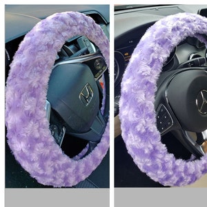 Lavender or Purple Minky Plush Rosette Soft Faux Fur Steering Wheel Cover - Women Car Accessories - Holiday Gift Idea - Car Warming Gift