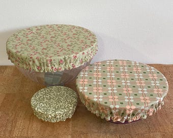 Vintage Inspired Cottage Country Print Fabric Bowl Covers / Reusable Fabric Bowl Cover / Mason Jar Cover /Sourdough Starter & Proofing Cover