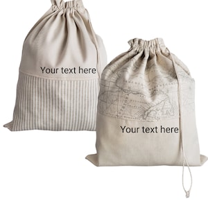 Beige Travel Linen Laundry Bag- Embroidered Laundry Bag - Linen Bag- Travel Canvas Laundry Bag- Travel Laundry Bag- Linen Canvas Laundry Bag