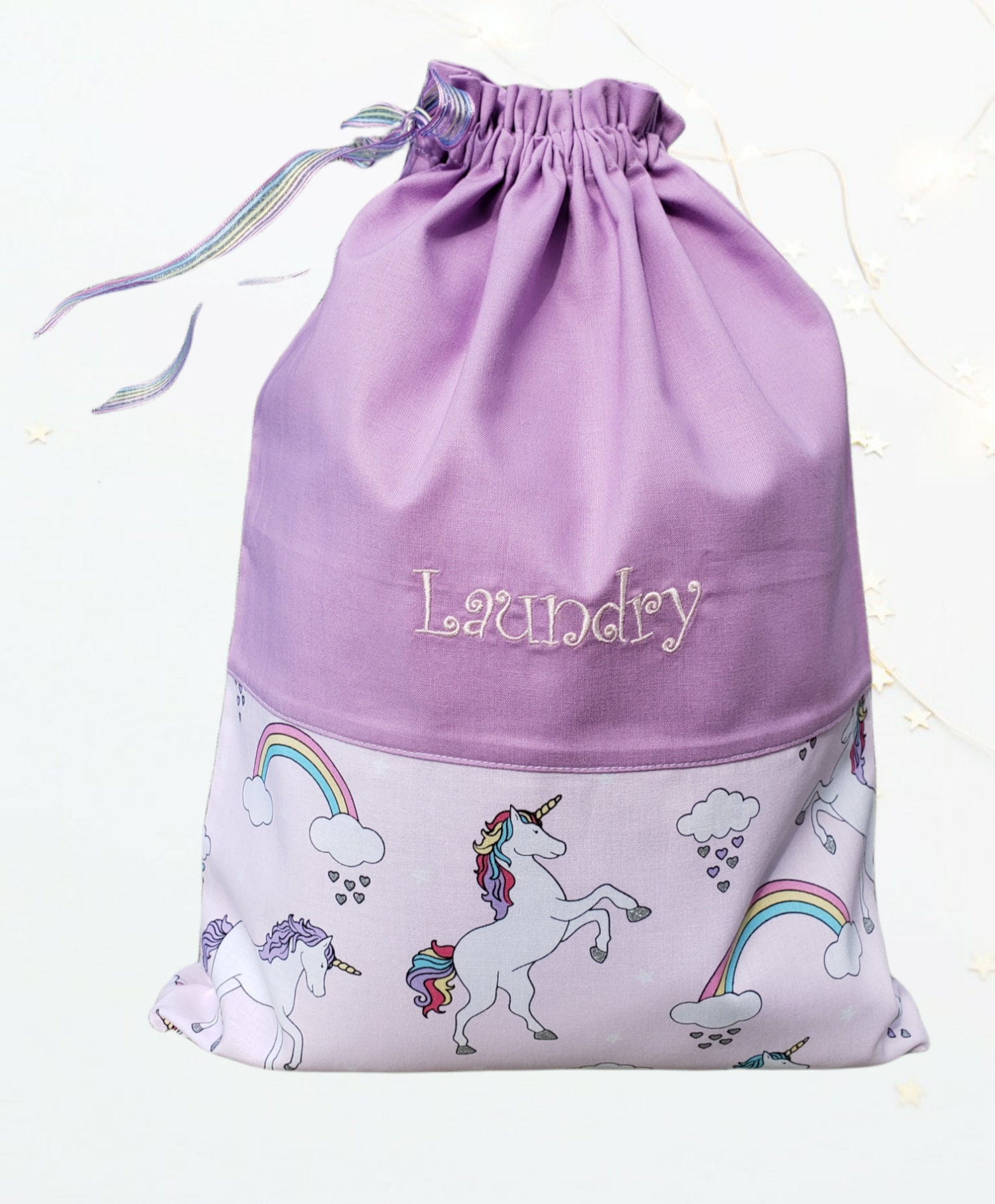 Girls Personalized Travel Embroidery Laundry Bag - Kids Travel Laundry Bag - Unicorn Laundry Bag - Girls Travel Laundry Bag - Size 16"x14"