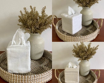 Linen Tissue Box Cover. Square Tissue box cover. Tissue Box Cover. Fabric Tissue Cover. Neutral Tissue Box Cover. White Tissue Box Cover