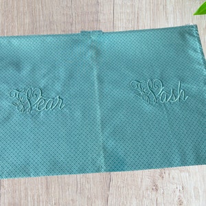 Teal Travel  Lingerie Bag/ Turquoise Geometric Fabric Lingerie Bag / Wear and Wash Lingerie Bag / Elegant Embroidery Lingerie Bag