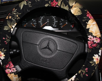 Black Floral Steering Wheel Cover.  Classic Floral Wheel Cover . Women's Wheel Cover .Seat belts cover to match .