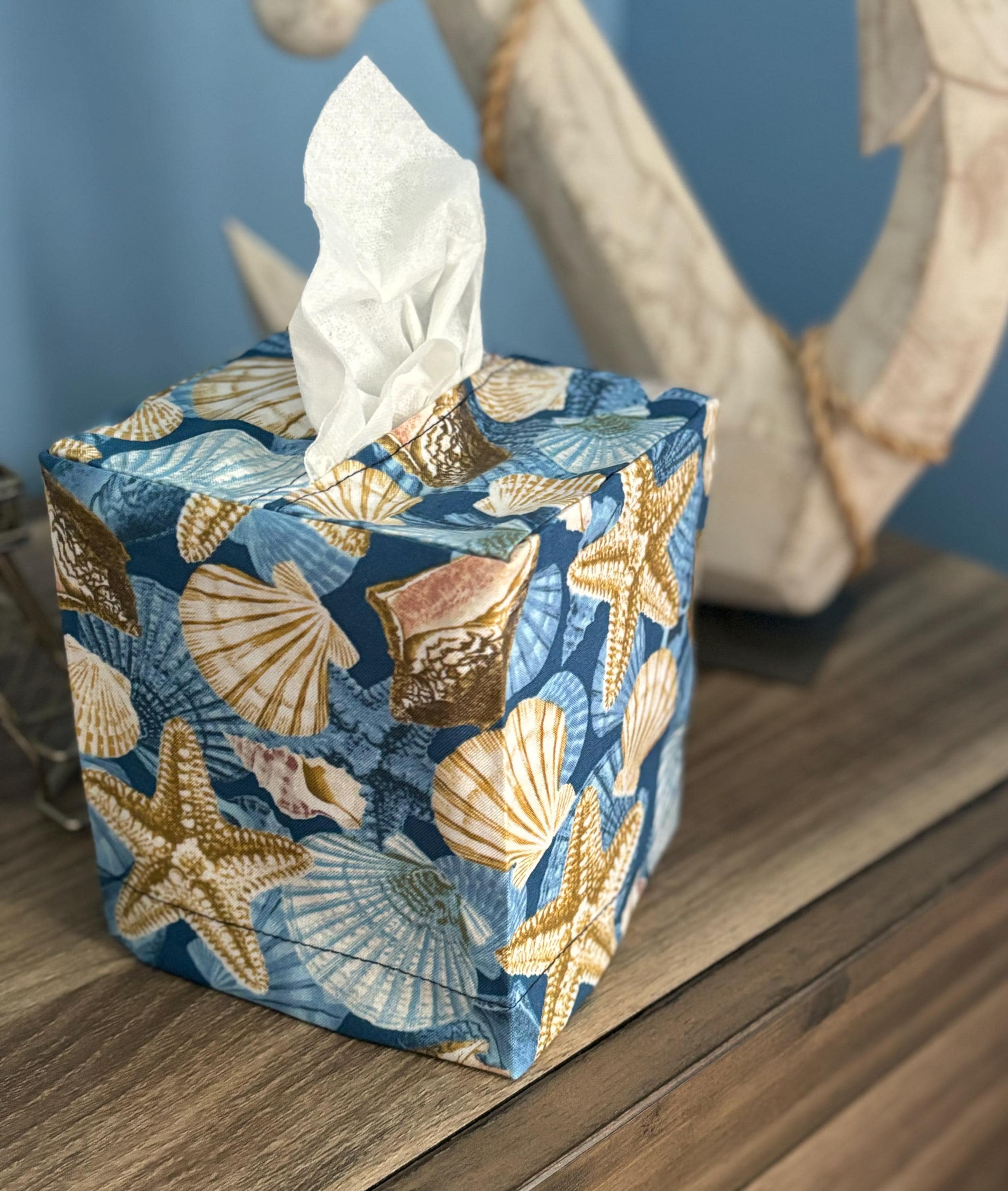 Ocean Theme Tissue Box Covers. Square Tissue Box Cover. Seashell