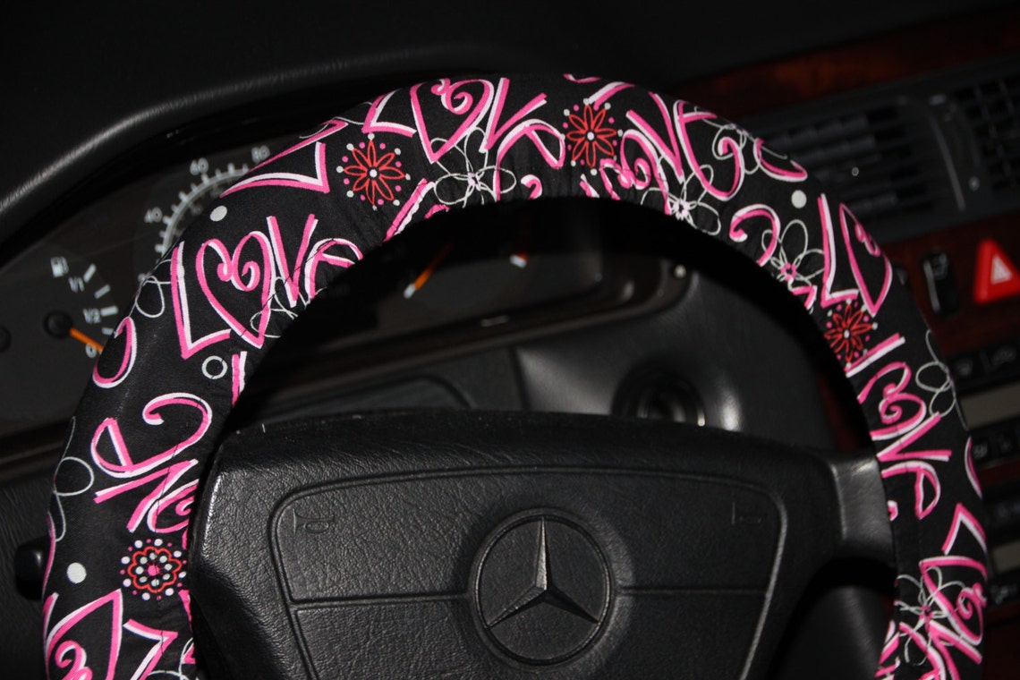 Love Steering wheel cover Black and Pink Wheel Cover car Etsy