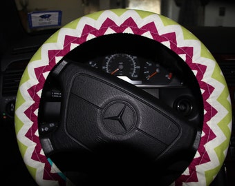 SALE) Multi-color Color Chevron .Steering Wheel Cover .Lime Eggplant and orange chevron wheel cover .