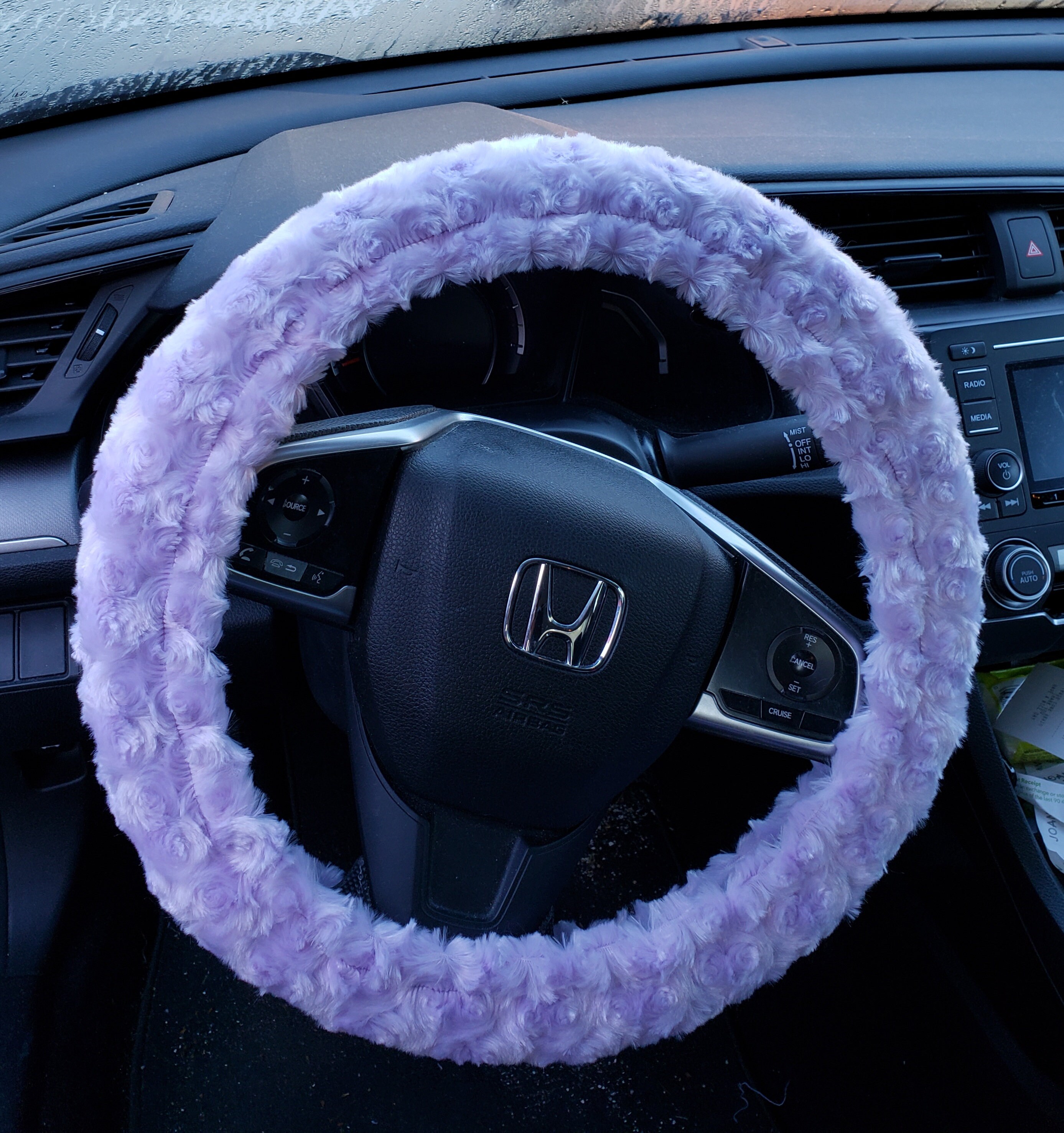 Lavender or Purple Minky Plush Rosette Soft Faux Fur Steering Wheel C…