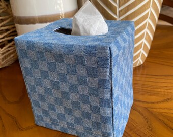 Denim Fabric Tissue Box Cover. Square Tissue box cover. Tissue Box Cover. Fabric Tissue Cover. Neutral Tissue Box Cover. Jean Tissue Cover