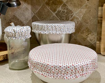 Reusable Fabric Bowl Cover / Mason Jar Cover / Lined Elastic Food Storage Wrap / Sourdough Starter & Proofing Covers / Eco-Friendly