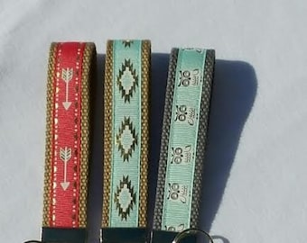 Aztec Key Fob - Tribal Key Chain - Coral Key Wristlet - Mint or Aqua Owl Key Holder - Girls Gift idea - Hostess gift idea .