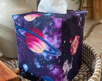 Cotton Tissue Box Cover.Square Tissue box cover.Tissue Box Cover.Fabric Tissue Cover. Colorful Theme. Lips.Peace Sign.Galaxy. Shimmery.Rocks