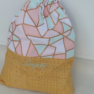 Personalized Travel Lingerie Laundry Bag - Travel Laundry Bag - Pink Gold and Aqua Modern Pattern - Women Lingerie Bag - Size 17&quot;x14&quot;