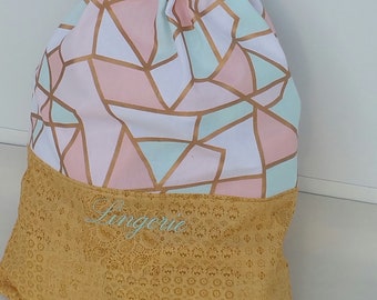 Personalized Travel Lingerie Laundry Bag - Travel Laundry Bag - Pink Gold and Aqua Modern Pattern - Women Lingerie Bag - Size 17"x14"