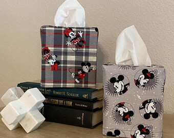 Cotton Tissue Box Cover.Square Tissue box cover.Tissue Box Cover.Fabric Tissue Cover.  Vintage Theme. Old Cartoons. Grey & White