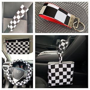 Black and White Racing Checkers wheel cover ,Steering Wheel Cover . Men's wheel cover - Unisex wheel cover - Dad gift idea .