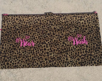 Leopard Lingerie travel bag / Brown and Fuchsia bag / Wear and wash bag/Laundry bag / Travel organized bag / Birthday gift