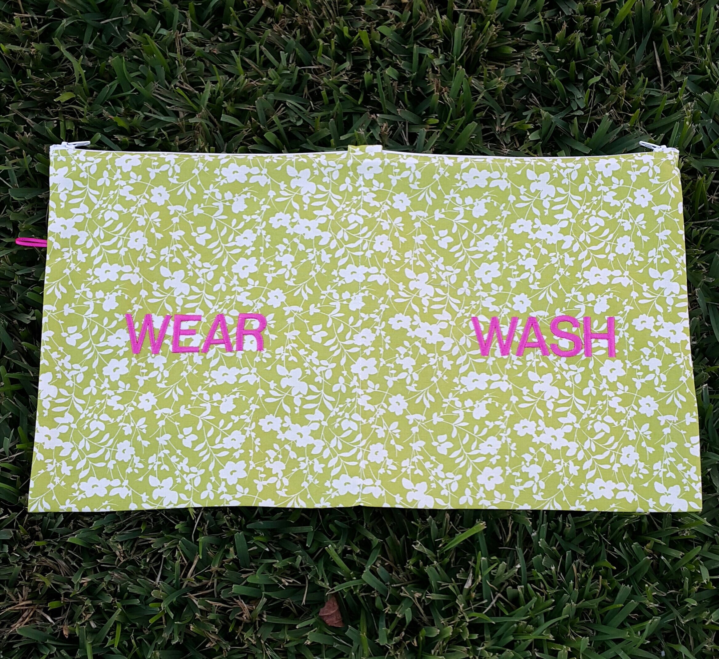 Lime green and white floral lingerie travel bag/ laundry bag/ Wash an…