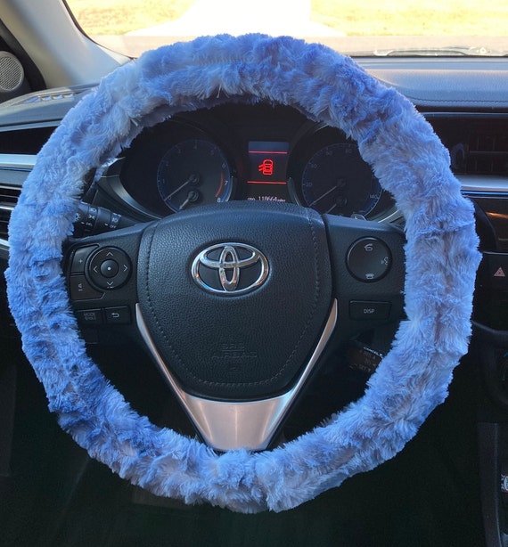 Blue Minky Plush Soft Faux Fur Steering Wheel Cover Women Car