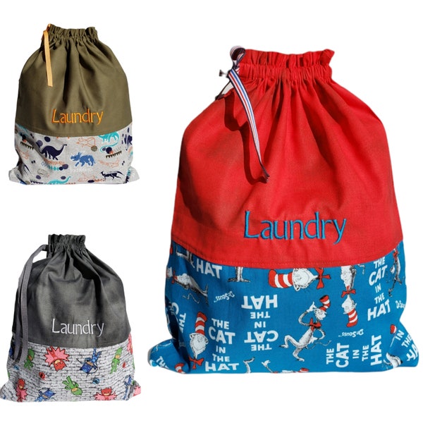 Boys Personalized Travel Embroidery Laundry Bag-Travel Laundry Bag-Kids Laundry Bag-Boys Laundry Bag-Boys Travel Laundry Bags-Size 16"x14"