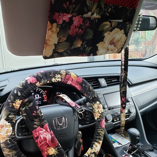 Steering Wheel Cover and Seat Belt Covers Black Floral Etsy