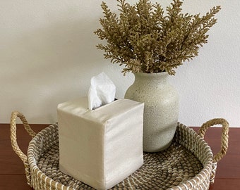 Solid Linen Tissue Box Cover.Square Tissue box cover.Tissue Box Cover.Fabric Tissue Cover. Neutral Tissue Box Cover.White Tissue Box Cover