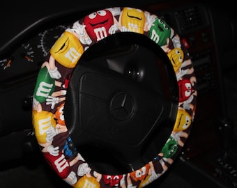 M&M chocolate  Steering wheel cover -  candy Wheel cover - Yellow green red wheel cover - girls gift - Key fob matching available .