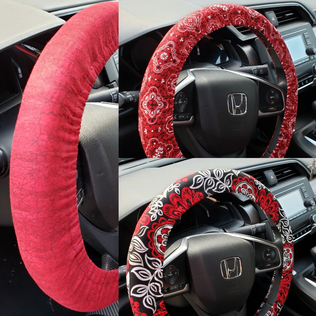 Red Hues Steering Wheel Covers Cotton Steering Wheel Covers Floral/bandana/solid Steering Wheel