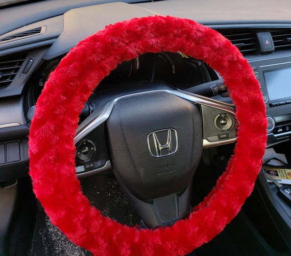 Red Minky Rosette Soft Faux Fur Steering Wheel Cover Women Car Accessories  Holiday Gift Idea Car Warming Gift 