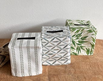 Fabric Tissue Box Cover. Square Tissue box cover. Tissue Box Cover. Modern Tissue Box Cover.  Geometric Tissue Box Cover. Neutral Botanical