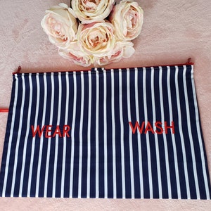 Navy and White Stripes Lingerie Travel Bag / Hostess gift idea / Girls Gift / Wear & Wash laundry bag / Bridesmaid gift idea / Laundry Bag